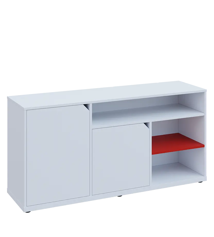 KU2-15DN3 L skříňka nízká 2-dveřová, nika, 740x1522x400, provedení levé, korpus a dvířka bílá sněžná/police červená